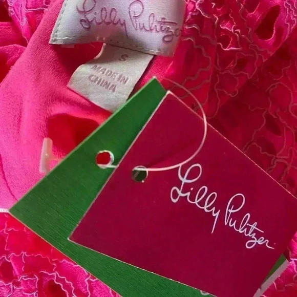 Lilly Pulitzer Quinn Halter Hot Pink Textured Knotty Lace Feminine Swing Dress S - Picture 6 of 11